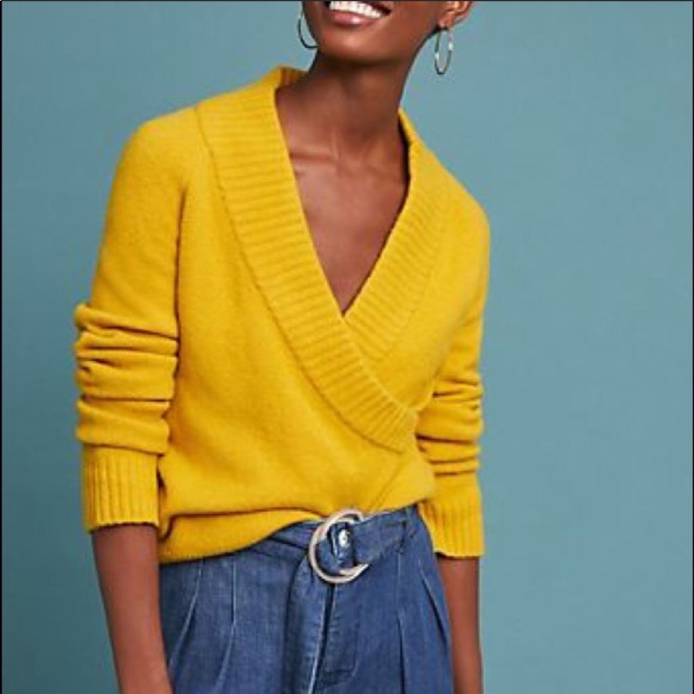 NWOT Anthropologie Yellow Wool Blend Wrap Sweater